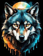 portrait of a wolf vector art watercolors isolated on black background