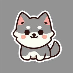 Cute Gray and White Husky Puppy Illustration on Dark Gray Background