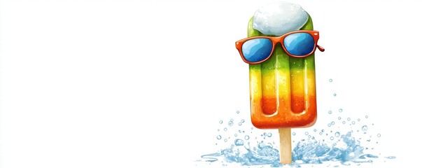 Refreshing summer treat colorful popsicle with sunglasses beach setting digital artwork fun vibe