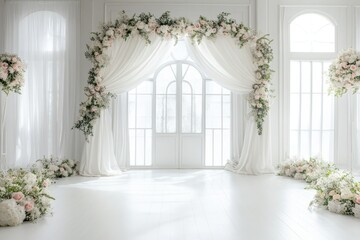 Wedding backdrop aesthetic indoor natural light window minimalist floral plant decoration background