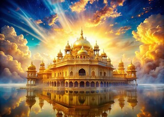 Obraz premium Luxurious Golden Palace Double Exposure: Dreamlike Architectural Fantasy
