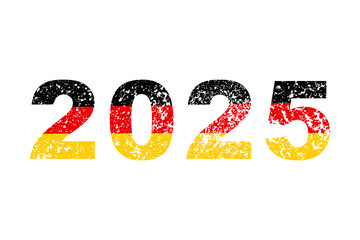 The new year 2025 with the Germany flag, grunge vintage number 2025 isolated on white background, vector illustration.