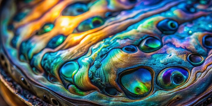 Luxurious New Zealand Paua Shell Close-up: iridescent ocean gemstone background
