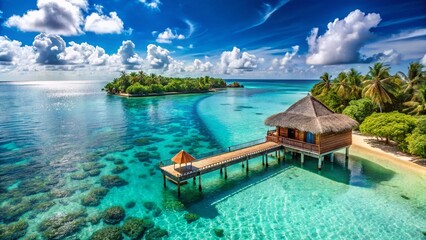 Obraz premium Luxurious Overwater Bungalow, Turquoise Lagoon, Ari Atoll Maldives Holiday