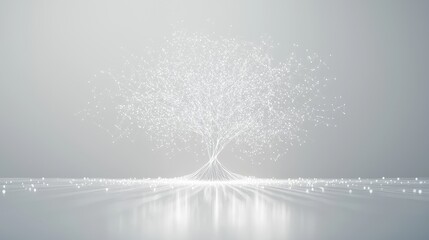 Ethereal Digital Tree with Glowing Particles on Minimalist Background