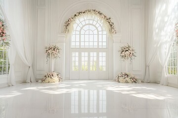 Wedding backdrop aesthetic indoor natural light window minimalist floral plant decoration background