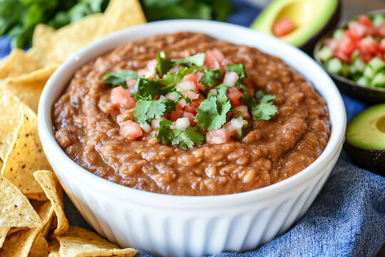 Classic Refried Beans in an Elegant White Bowl