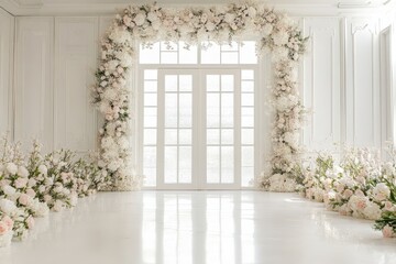 Wedding backdrop aesthetic indoor natural light window minimalist floral plant decoration background