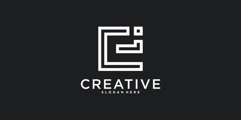Fototapeta premium Abstract letter E logo design with line style