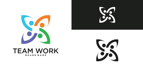 Teamwork logo and people group with colorful design style