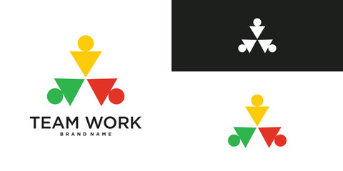 Teamwork logo and people group with colorful design style