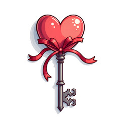 A charming heart shaped key tied with a ribbon, symbolizing love and opportunity, digital illustration of symbolic art concept.