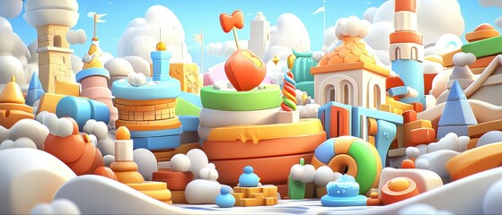 Whimsical Candyland Cityscape.