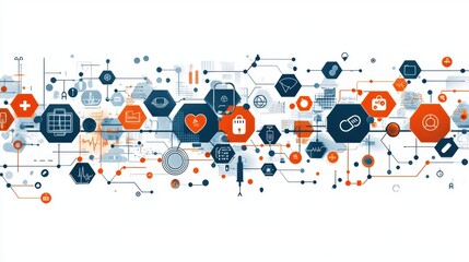 Obraz premium A colorful image of a network of icons, including a heart, a house. Generative AI