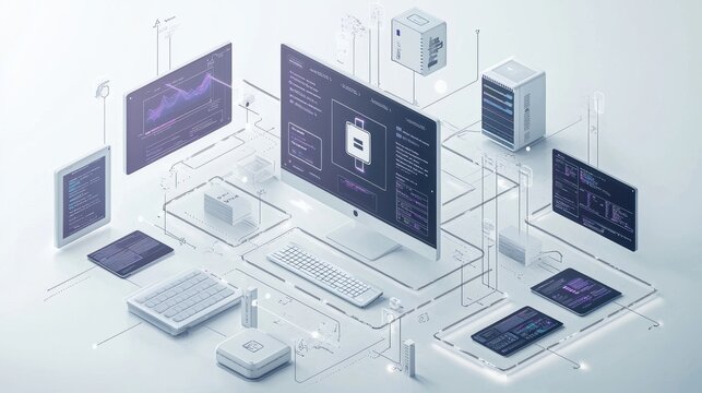 A computer monitor is surrounded by other computer devices, including a keyboard. Generative AI
