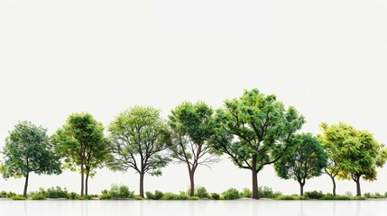 Obraz premium Lush Green Trees in a Row Against a White Background