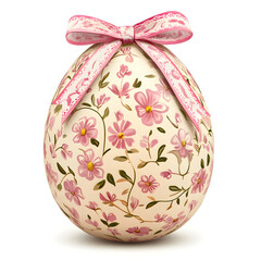 Easter egg with floral design and pink ribbon, perfect for spring celebrations. This decorative piece adds charm to any festive occasion