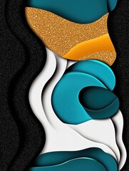 Obraz premium Abstract Layered Design with Gold, Teal, and Black Highlights