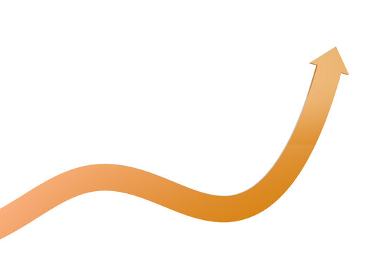 Gold upward arrow graph showing rising trend on transparent background