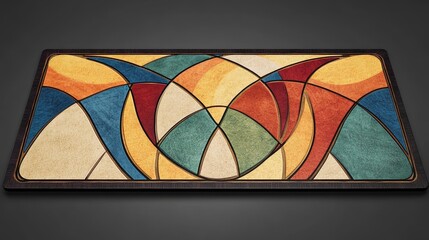 Fototapeta premium A colorful geometric rug featuring interlocking shapes and vibrant hues.