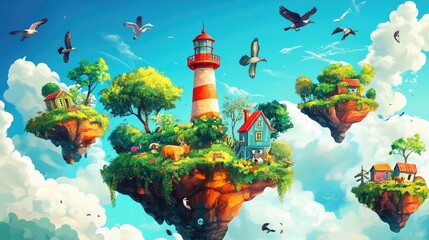 Floating Islands with a Lighthouse