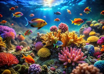 Exotic Fish Tilt-Shift Coral Reef Aquarium