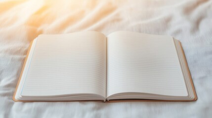 Fototapeta premium Sunrise Light Over Open Notebook on Soft Surface