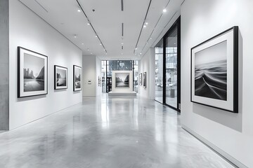 Recessed lights in a high-end gallery wall featuring framed black-and-white photography