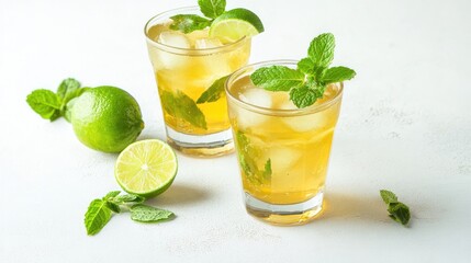 Fototapeta premium Refreshing Iced Tea with Lime and Mint
