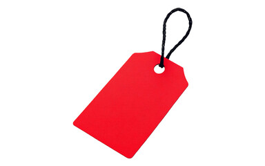 A red price tag with a string, perfect for labeling items or gifts Isolated on transparent background