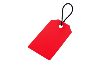 A red price tag with a string, perfect for labeling items or gifts Isolated on transparent background