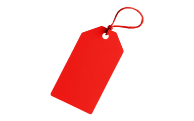 A red price tag with a string, perfect for labeling items or gifts Isolated on transparent background