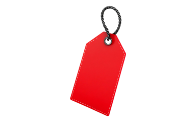 A red price tag with a string, perfect for labeling items or gifts Isolated on transparent background