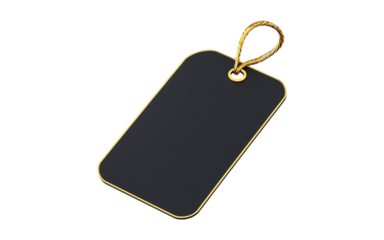 A black price tag with a string, perfect for labeling items or gifts Isolated on transparent background