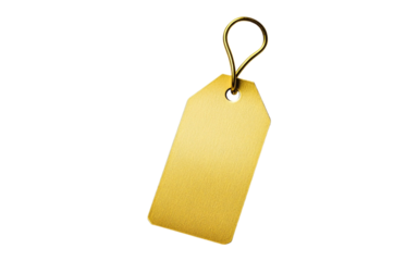 A golden price tag with a string, perfect for labeling items or gifts Isolated on transparent background