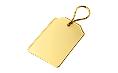 A golden price tag with a string, perfect for labeling items or gifts Isolated on transparent background