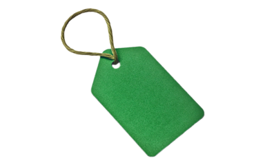 A green price tag with a string, perfect for labeling items or gifts Isolated on transparent background