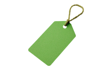 A green price tag with a string, perfect for labeling items or gifts Isolated on transparent background