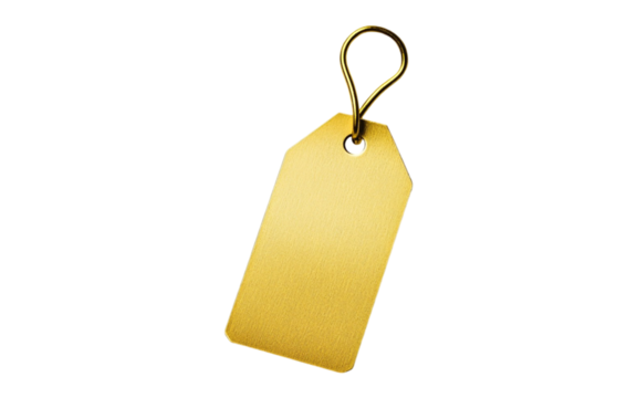 A golden price tag with a string, perfect for labeling items or gifts Isolated on transparent background - Powered by Adobe