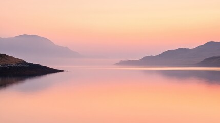 Obraz premium Serene Landscape at Dawn with Soft Colors and Calm Water Reflections