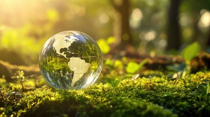 Glass Globe Earth on a Bed of Moss