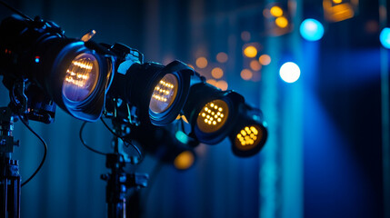 Stage lighting setup enhances atmosphere for theatrical performance. 