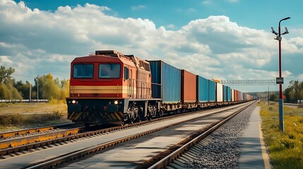 Fototapeta premium Freight Train Transporting Cargo Containers