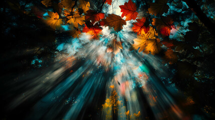 Autumn Leaves Illuminated by Sun Rays