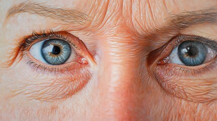 Fototapeta premium Close-up of aged woman's eyes, showing wrinkles and expressions of concern or anger.