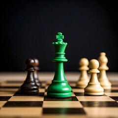 green king in chess game, Concept of leadership for good company policy.
