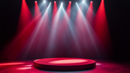 Stage illuminated with colorful lights ready for performance at night. 