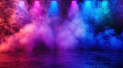 Naklejka premium Neon Lights and Smoke: A Vivid Stage Setting