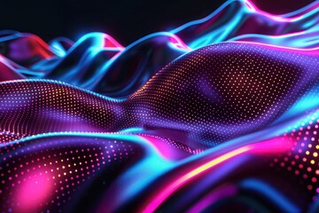 abstract 3d render holographic iridescent neon curved wave in motion background. gradient design element for banners, black background,