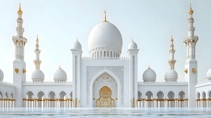 Obraz premium A grand white mosque with golden accents and multiple minarets, symbolizing tranquility and faith.